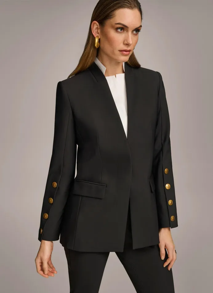 Women Blazers Donna Karan JACKET WITH BUTTON DETAILS ON SLEEVE Black