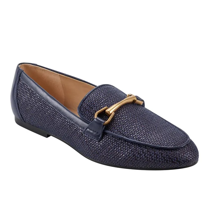 Women Bleek Loafer Navy Raffia Marc Fisher Loafers and Flats