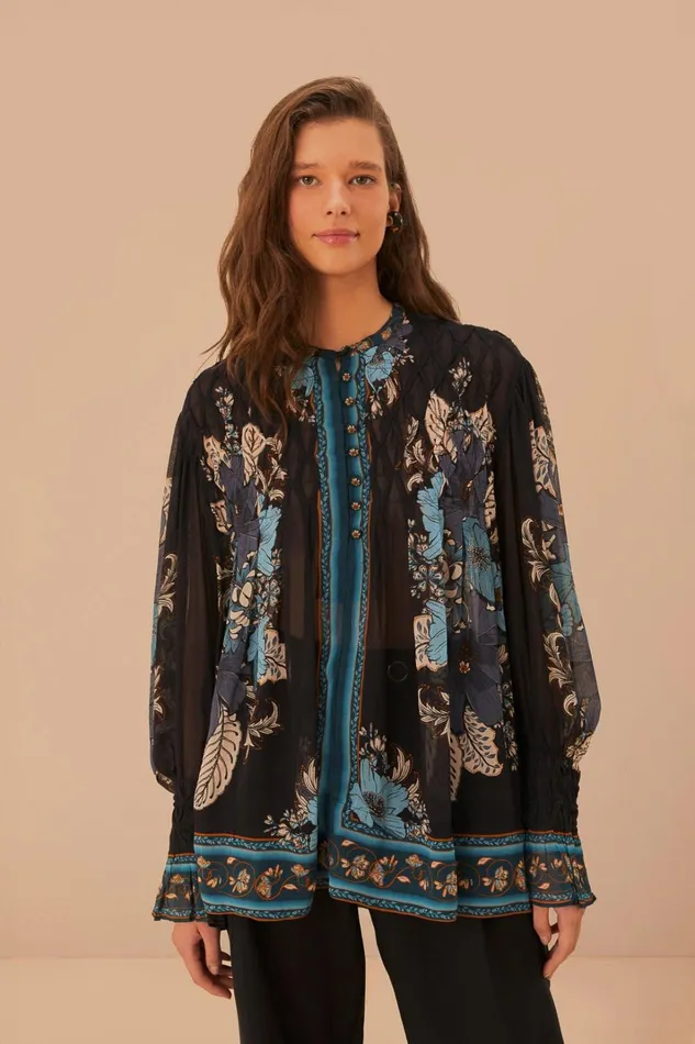 Women Blossom Tapestry Black Bee Smocked Blouse Blossom Tapestry Black FARM Rio Blouses
