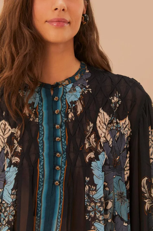 Women Blossom Tapestry Black Bee Smocked Blouse Blossom Tapestry Black FARM Rio Blouses