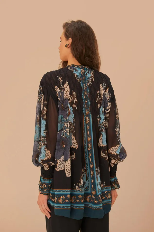 Women Blossom Tapestry Black Bee Smocked Blouse Blossom Tapestry Black FARM Rio Blouses