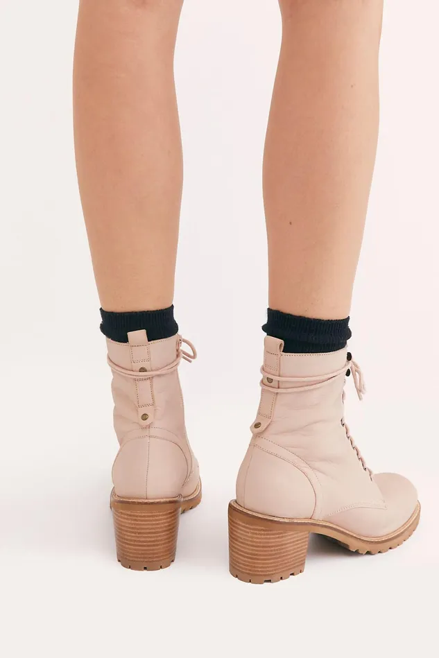 Women Boots Free People Elsa LaceUp Boots Pink Nubuck