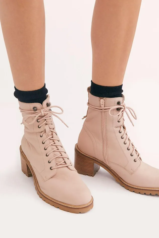 Women Boots Free People Elsa LaceUp Boots Pink Nubuck