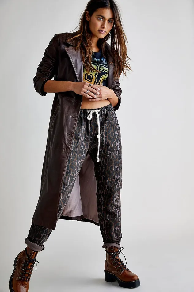 Women Boyfriend Jeans Free People OneTeaspoon Shabbies Drawstring Boyfriend Jeans Bronze Leopard