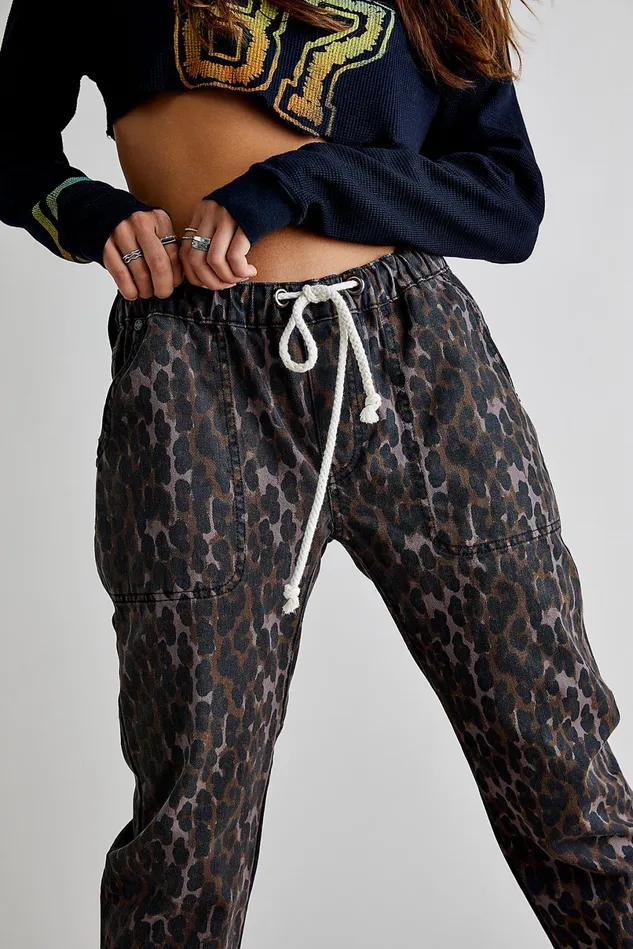 Women Boyfriend Jeans Free People OneTeaspoon Shabbies Drawstring Boyfriend Jeans Bronze Leopard