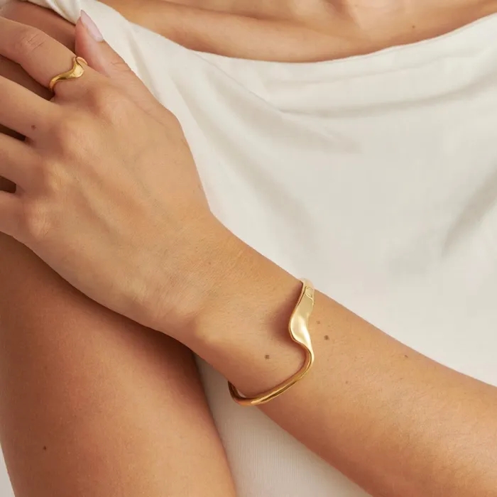 Women Bracelets and Rings Katie Loxton Marina Waterproof Gold Wave Bangle