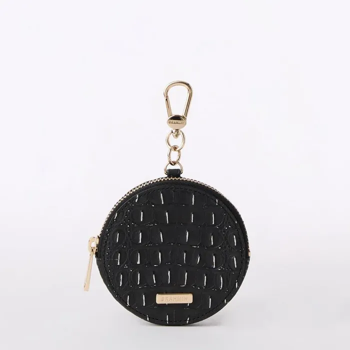 Women Brahmin Clip Ons and Keychains Circle Coin Purse Black Regal Mini Melbourne