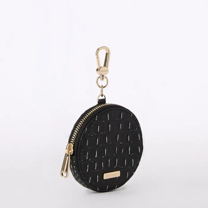 Women Brahmin Clip Ons and Keychains Circle Coin Purse Black Regal Mini Melbourne