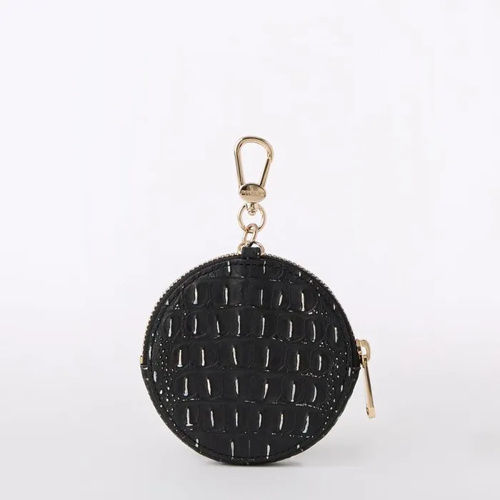 Women Brahmin Clip Ons and Keychains Circle Coin Purse Black Regal Mini Melbourne