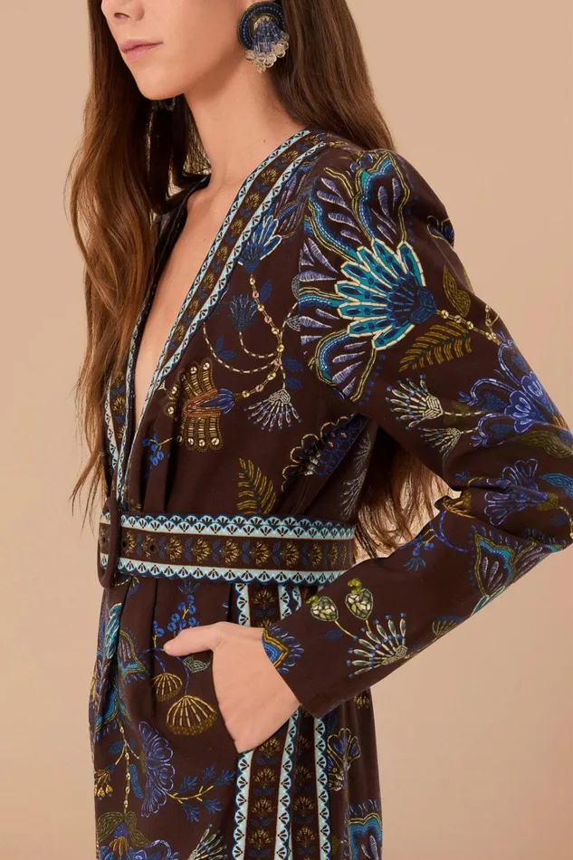 Women Brown Embroidered Garden V Neck Jumpsuit Embroidered Garden Brown FARM Rio Jumpsuits