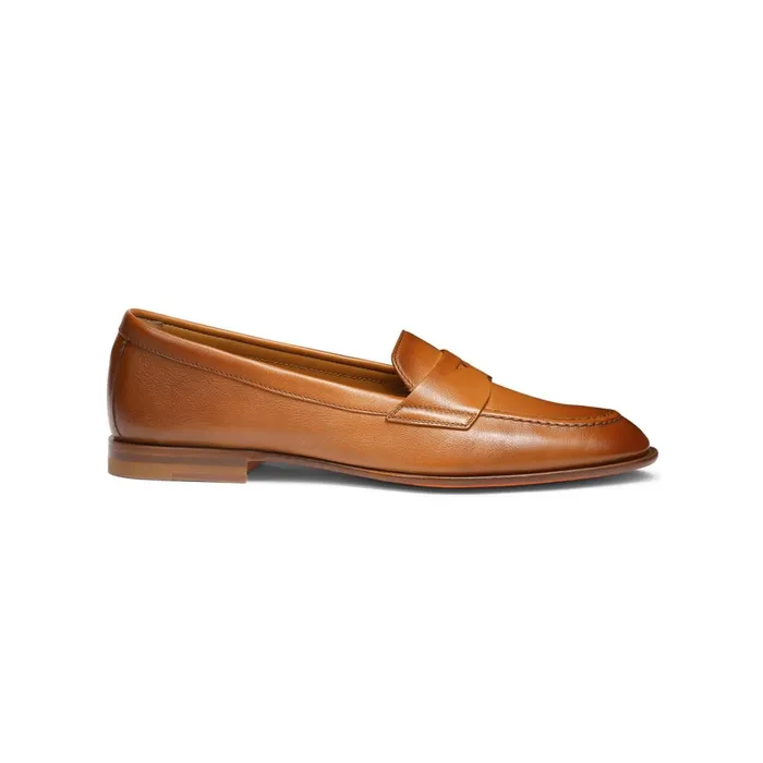 Women Brown Leather Penny Loafer Santoni Loafers