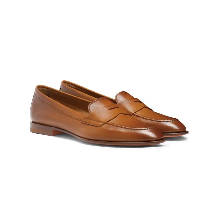 Women Brown Leather Penny Loafer Santoni Loafers