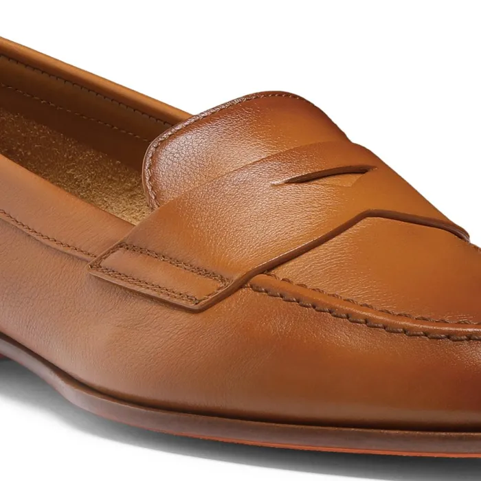 Women Brown Leather Penny Loafer Santoni Loafers