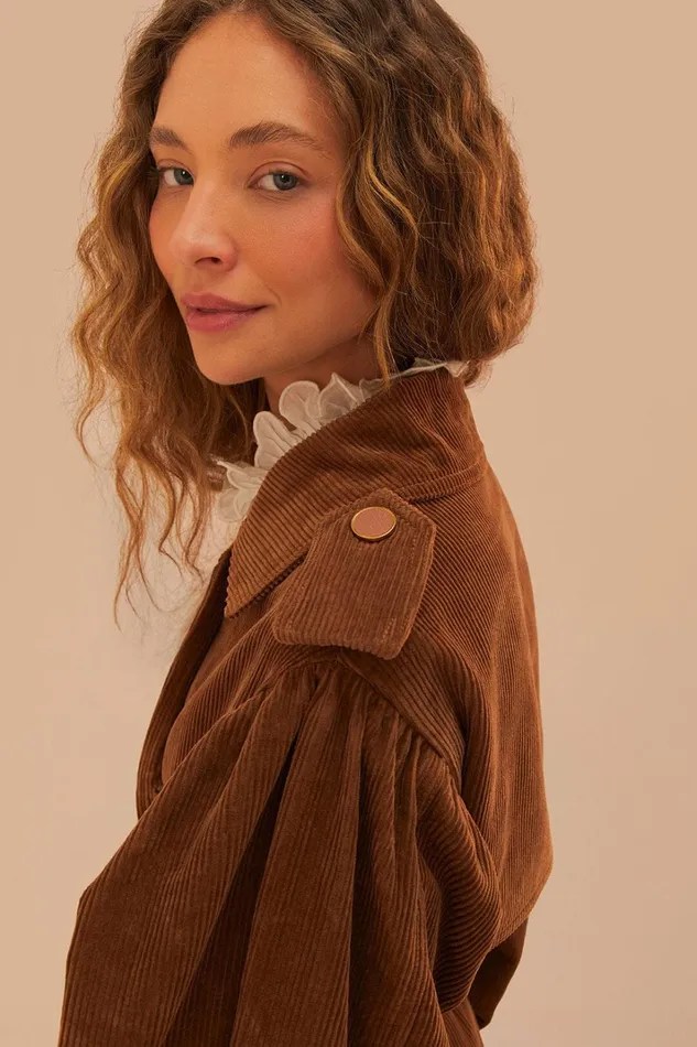 Women Caramel Corduroy Trench Coat Caramel FARM Rio Coats