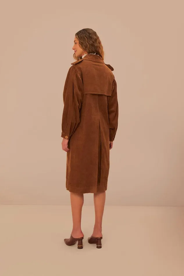 Women Caramel Corduroy Trench Coat Caramel FARM Rio Coats