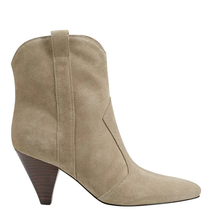 Women Carissa Heeled Western Bootie Natural Suede Marc Fisher Booties