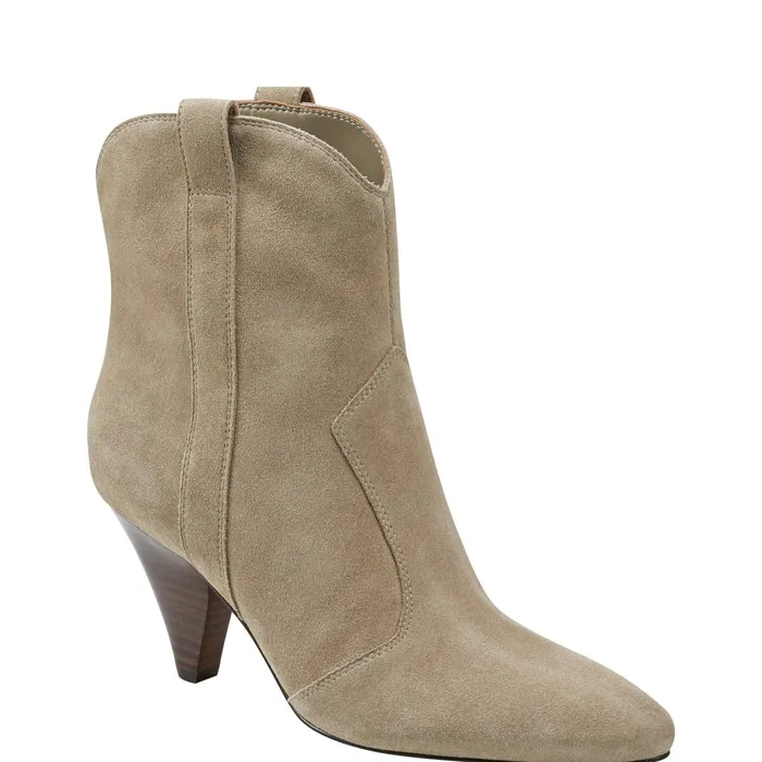 Women Carissa Heeled Western Bootie Natural Suede Marc Fisher Booties