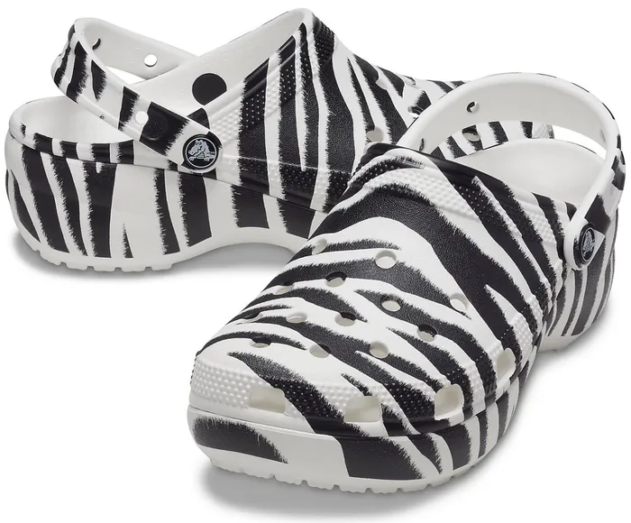 Women Classic Platform Graphic Clog Zebra Print Crocs Clogs