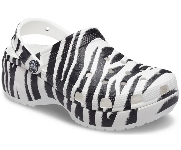 Women Classic Platform Graphic Clog Zebra Print Crocs Clogs