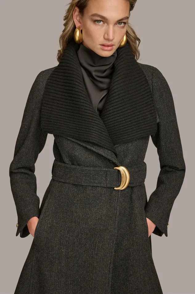 Women Coats And Jackets Donna Karan WOOL COAT Black