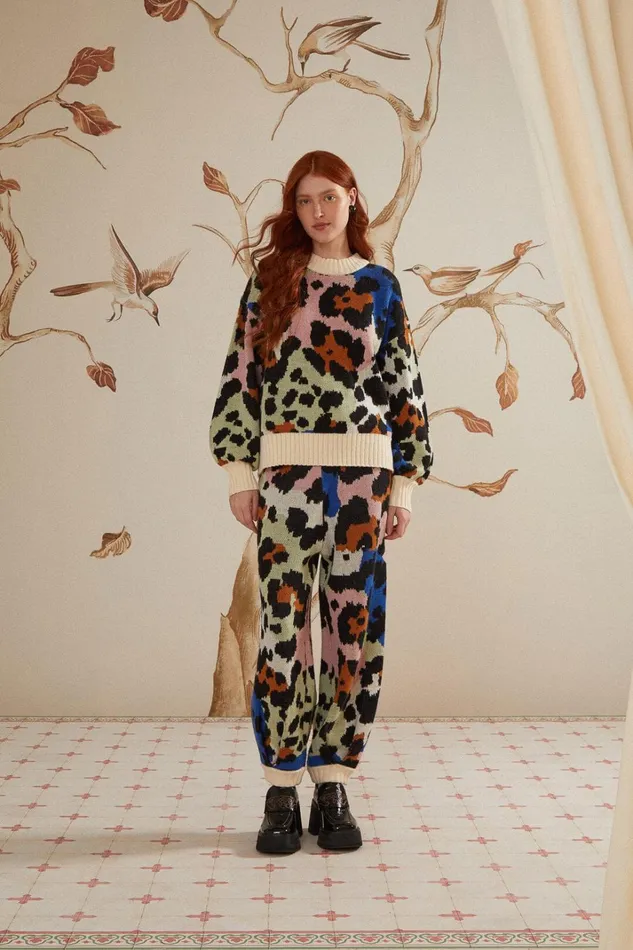 Women Colorful Leopard Knit Sweater Colorful Leopards FARM Rio Sweaters and Sweatshirts