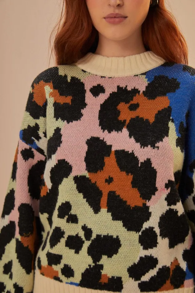 Women Colorful Leopard Knit Sweater Colorful Leopards FARM Rio Sweaters and Sweatshirts
