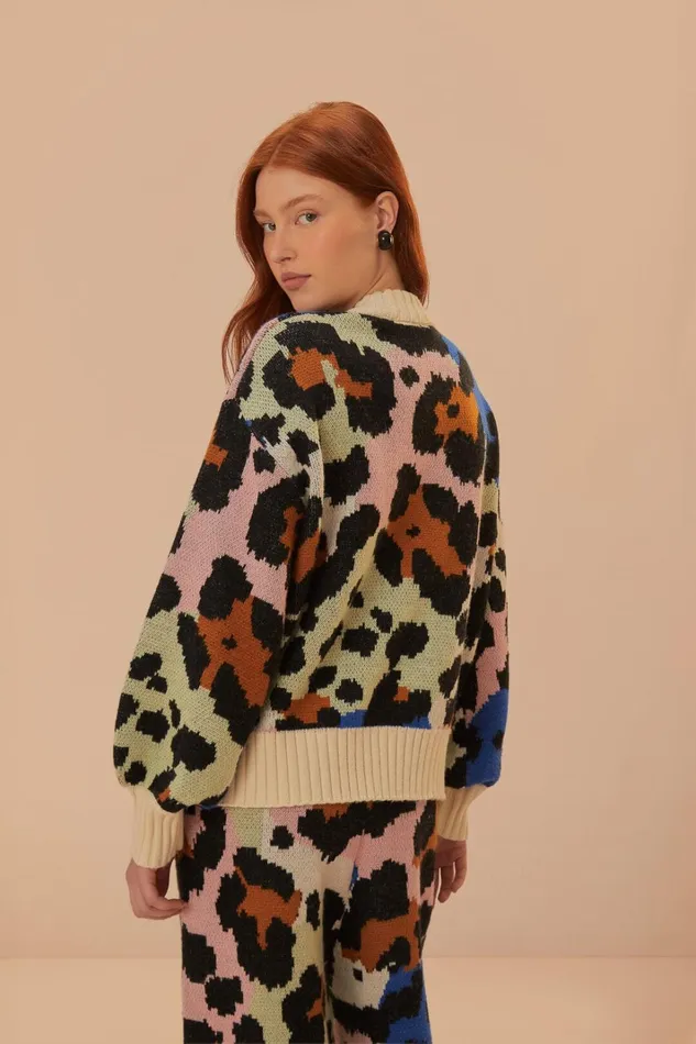 Women Colorful Leopard Knit Sweater Colorful Leopards FARM Rio Sweaters and Sweatshirts