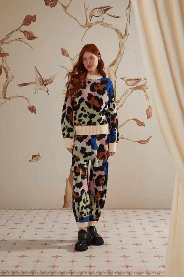 Women Colorful Leopards Knit Pants Colorful Leopards FARM Rio Pants