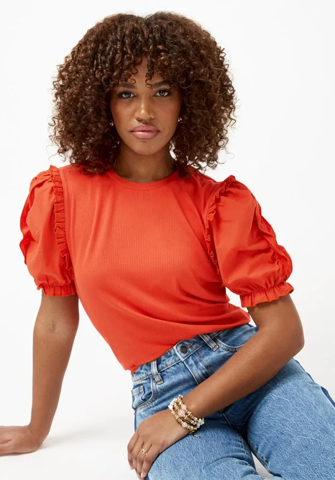 Women Corey Burnt Ochre Orange Mixed Media Womens Top Burnt Ochre Buffalo David Bitton Tops and Tees