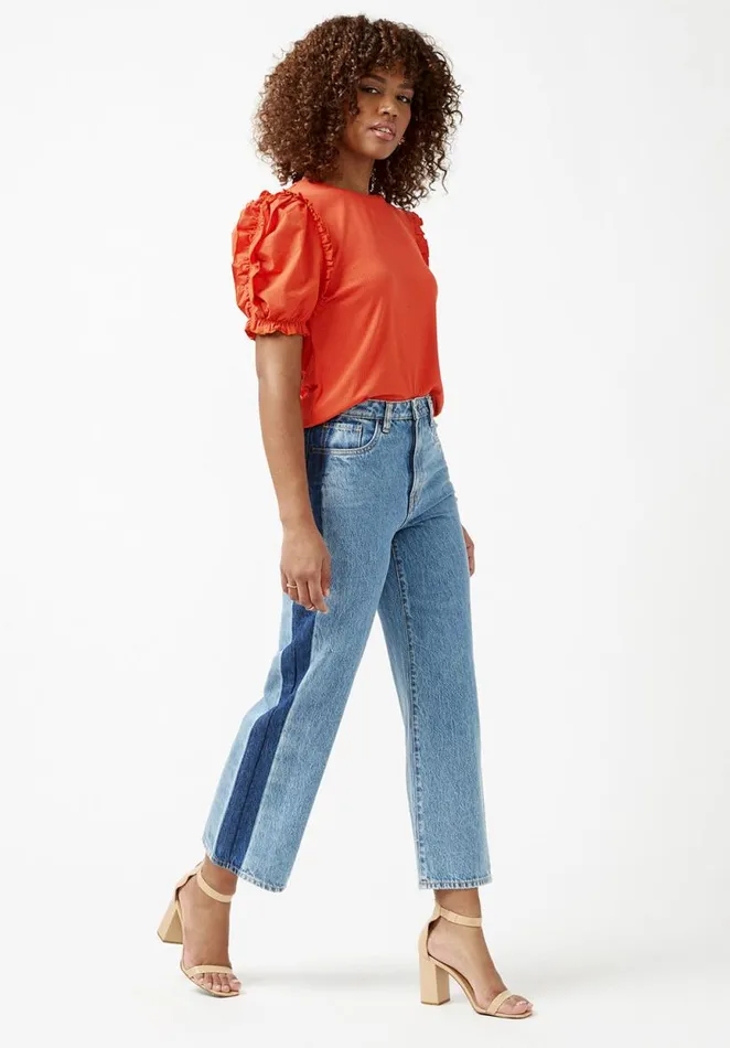 Women Corey Burnt Ochre Orange Mixed Media Womens Top Burnt Ochre Buffalo David Bitton Tops and Tees