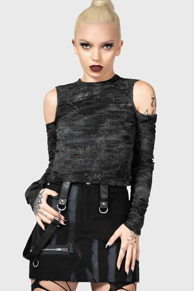 Women Crop Killstar Punkster Cold Shoulder Top