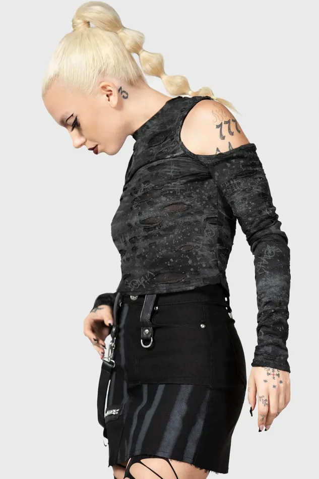 Women Crop Killstar Punkster Cold Shoulder Top