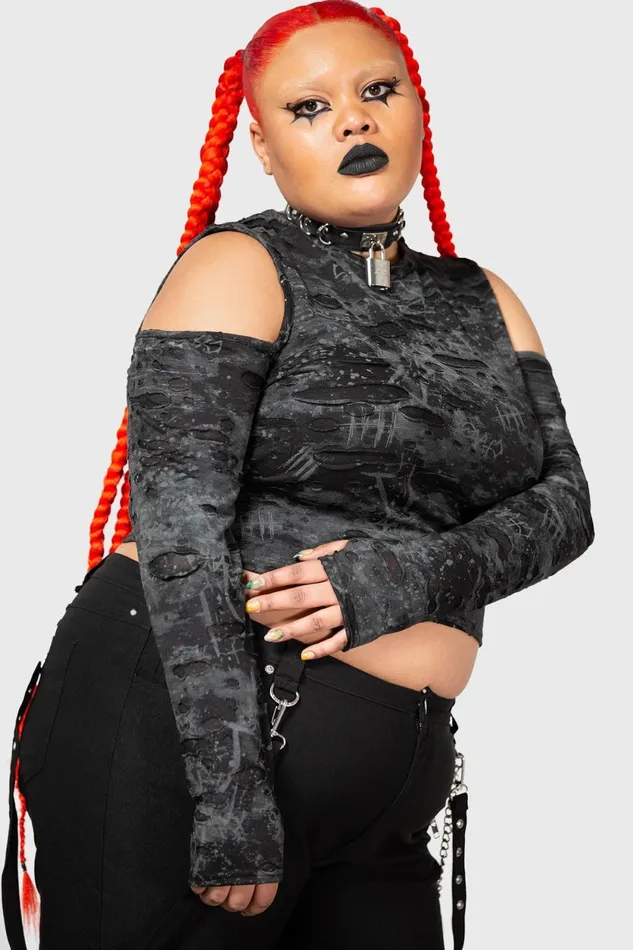 Women Crop Killstar Punkster Cold Shoulder Top