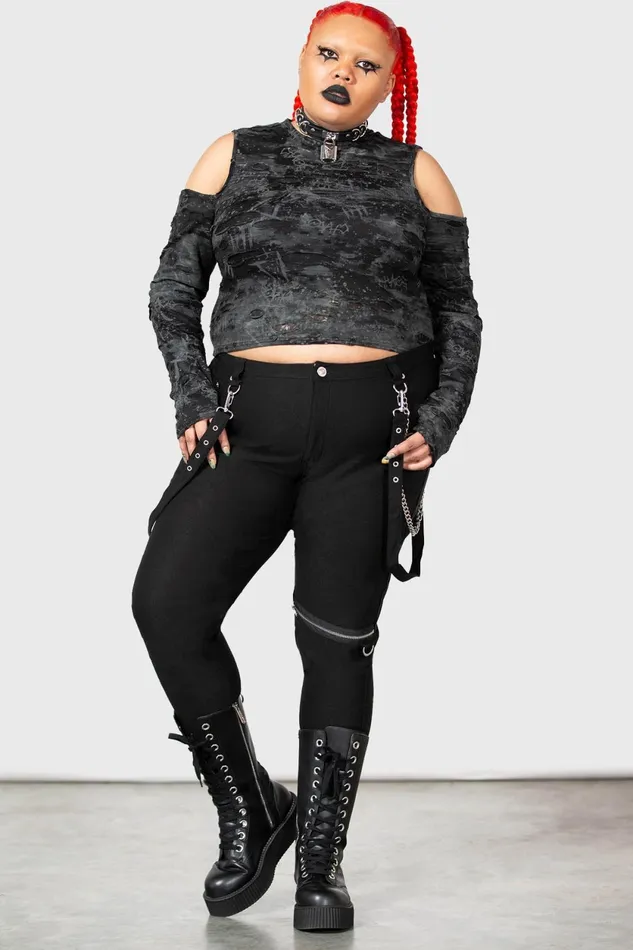 Women Crop Killstar Punkster Cold Shoulder Top