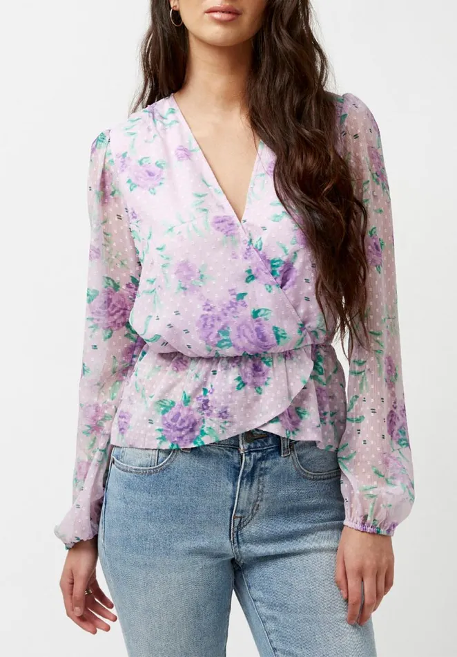 Women Cross Front Davis Blouse Purple Floral Buffalo David Bitton Blouses