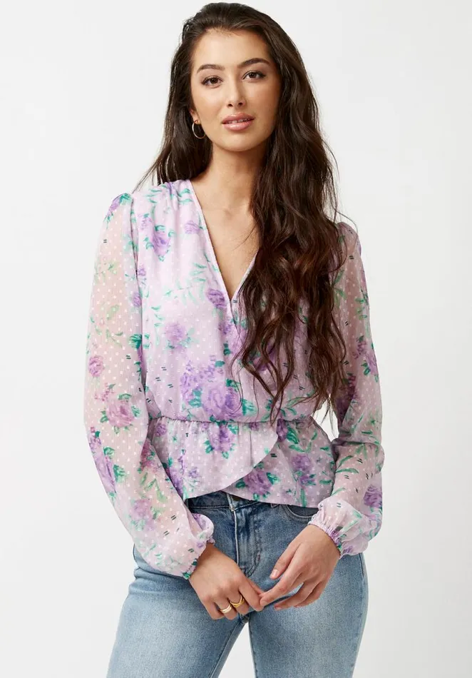 Women Cross Front Davis Blouse Purple Floral Buffalo David Bitton Blouses
