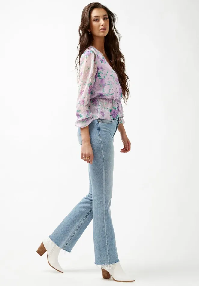 Women Cross Front Davis Blouse Purple Floral Buffalo David Bitton Blouses