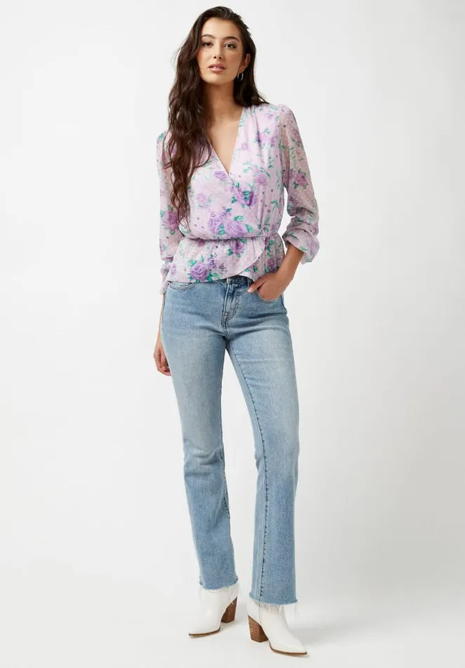 Women Cross Front Davis Blouse Purple Floral Buffalo David Bitton Blouses