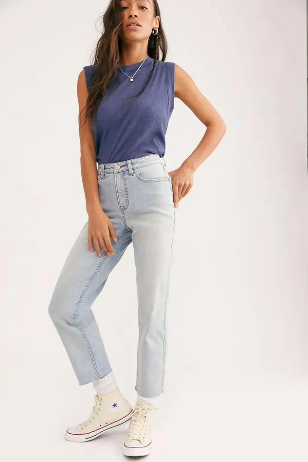 Women CRVY Jeans Free People CRVY HighRise Vintage Straight Jeans Stone Beach