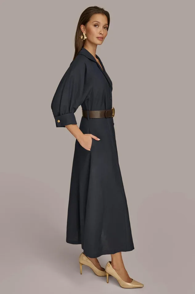 Women Dresses And Jumpsuits Donna Karan LINEN MIDI SHIRT DRESS Nightfall