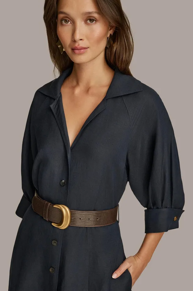 Women Dresses And Jumpsuits Donna Karan LINEN MIDI SHIRT DRESS Nightfall