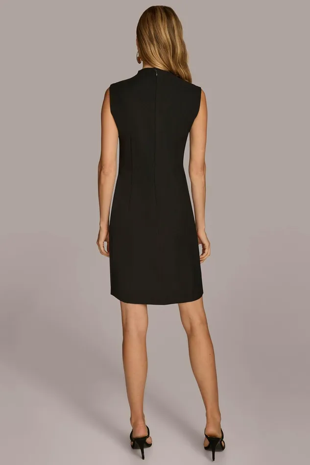 Women Dresses And Jumpsuits Donna Karan MOCK NECK DRESS WITH SIDE BELT Black