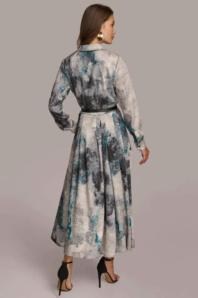Women Dresses And Jumpsuits Donna Karan PRINTED SHIRT DRESS WITH BELT Peacock Multi