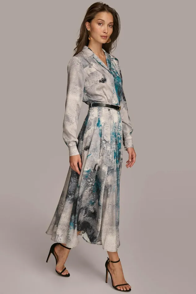 Women Dresses And Jumpsuits Donna Karan PRINTED SHIRT DRESS WITH BELT Peacock Multi
