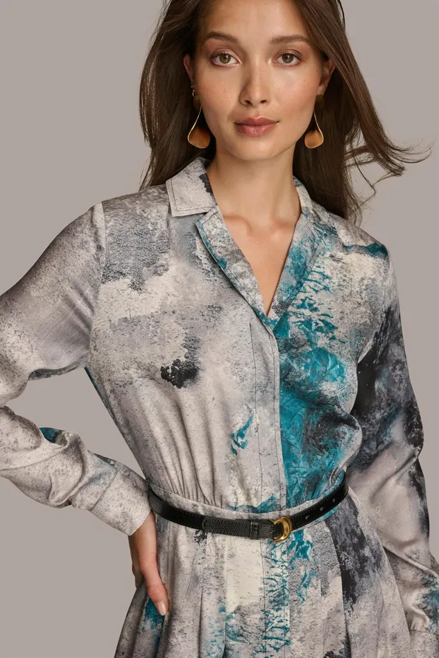 Women Dresses And Jumpsuits Donna Karan PRINTED SHIRT DRESS WITH BELT Peacock Multi