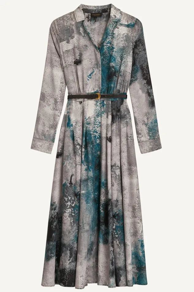 Women Dresses And Jumpsuits Donna Karan PRINTED SHIRT DRESS WITH BELT Peacock Multi