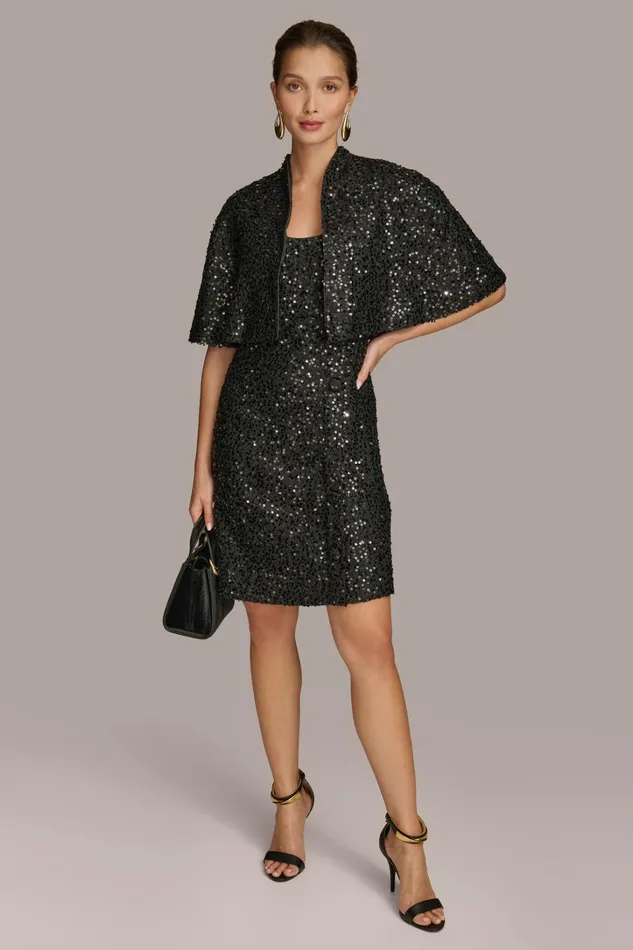 Women Dresses And Jumpsuits Donna Karan TWO PIECE SEQUIN DRESS AND SHRUG Black