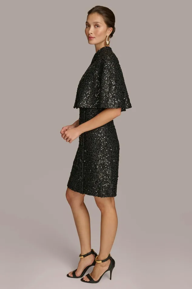 Women Dresses And Jumpsuits Donna Karan TWO PIECE SEQUIN DRESS AND SHRUG Black