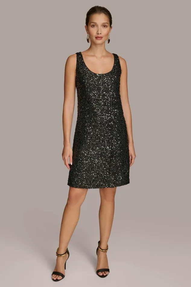 Women Dresses And Jumpsuits Donna Karan TWO PIECE SEQUIN DRESS AND SHRUG Black