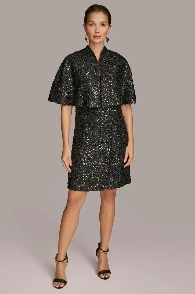Women Dresses And Jumpsuits Donna Karan TWO PIECE SEQUIN DRESS AND SHRUG Black